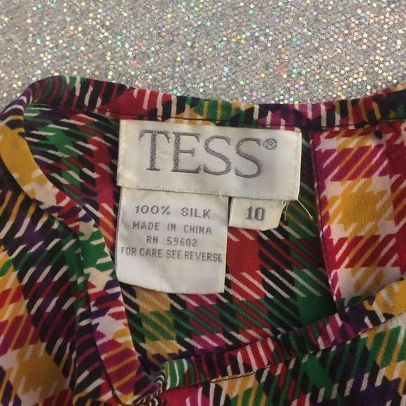 Silk Plaid Short Sleeve 100% Silk Top - Picture 8 of 8